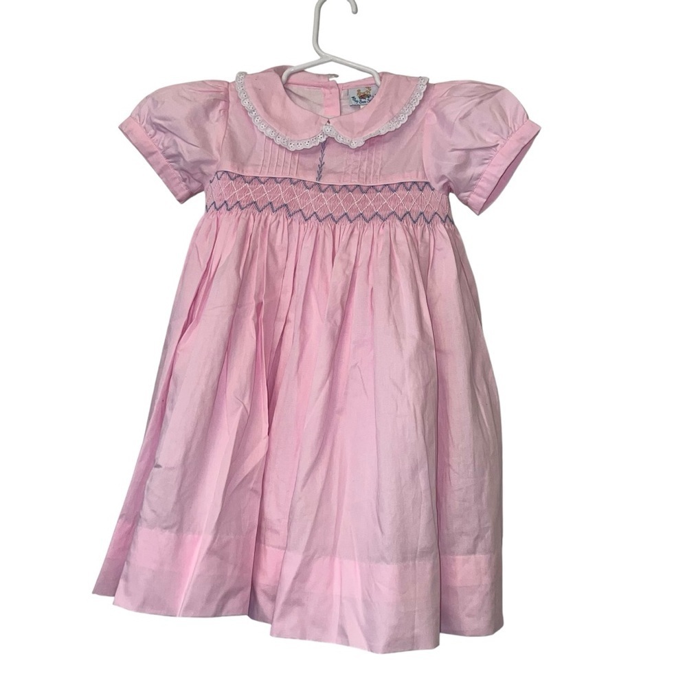 Busy Bees Smocks Pink Smocked Dress with eyelet Collar Sz 5
